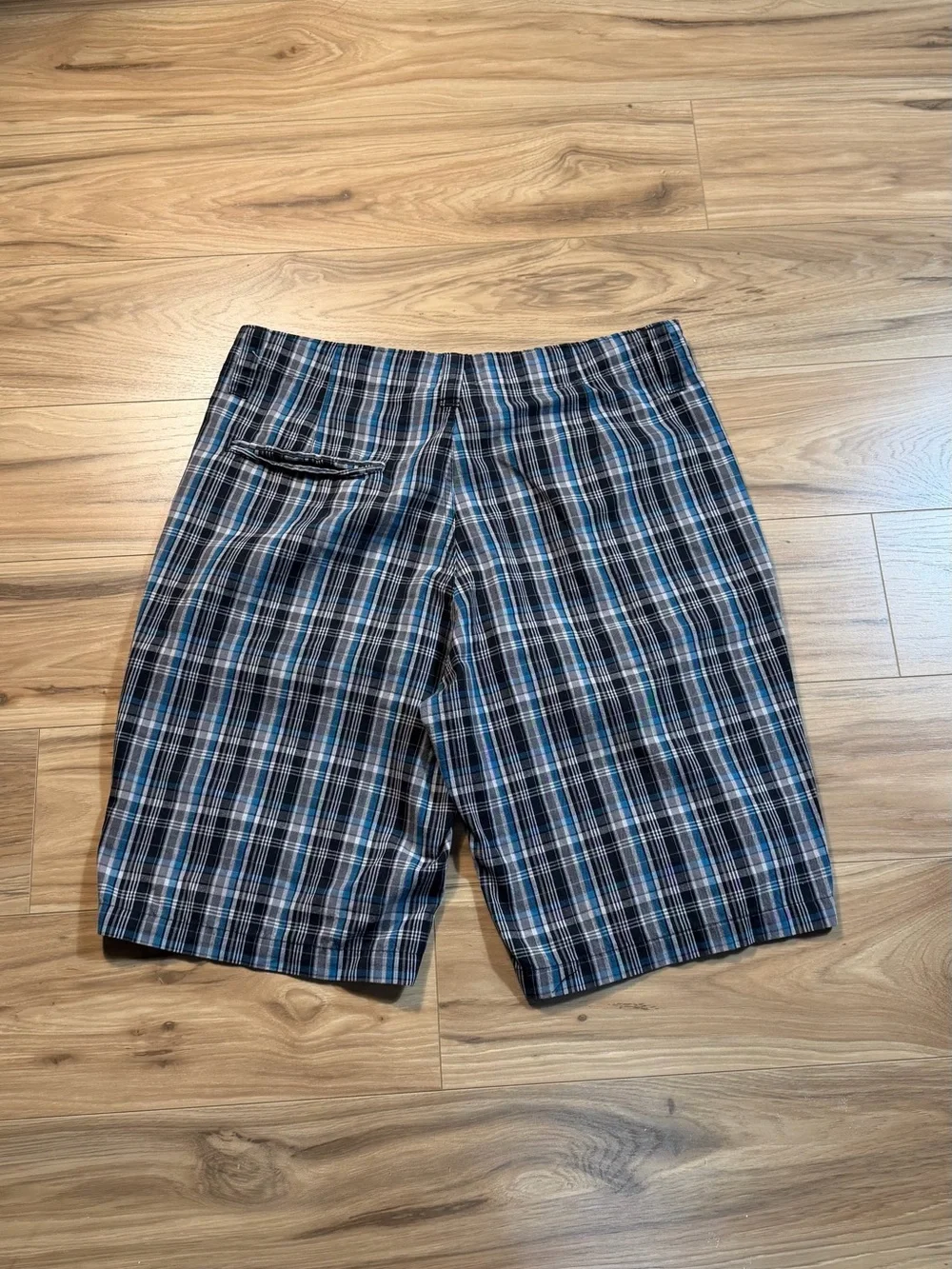 Men's Plaid Cotton Blend Shorts - Blue/Black